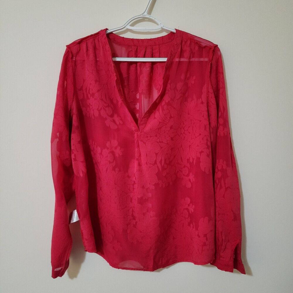 Katherine Barclay Montreal Sheer Blouse Red Cotton-Silk Blend Womens M - Picture 3 of 8